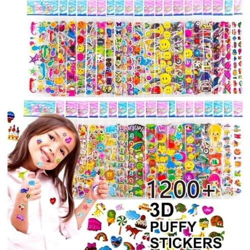 1-40 Sheets/lot 3D Cartoon Animal Princess Puffy Stickers For Kids Baby Boy Girls Birthday Gifts Cartoon Stickers,Sent at random