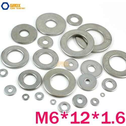 200 Pieces M6*12*1.6mm 316 Stainless Steel Flat Washer Marine Grade