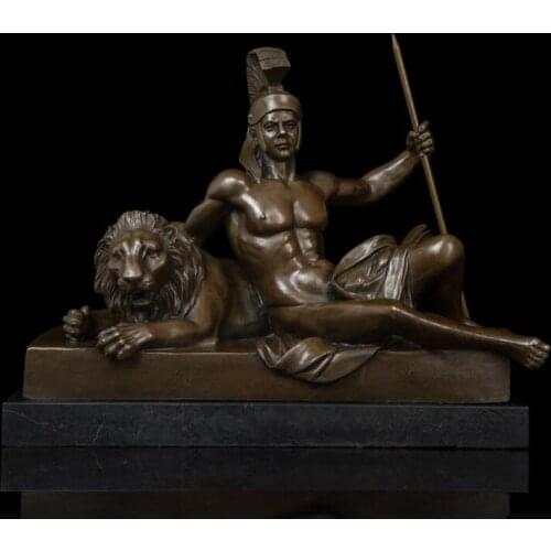 39 CM Western Art Deco Bronze Marble Lion the king Roman Man Botero Soldier Sculpture