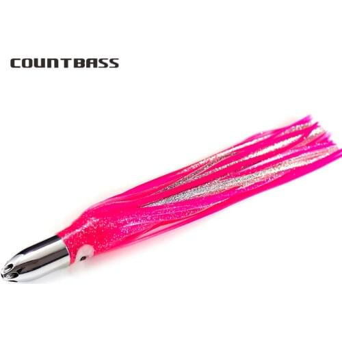 6.2oz Countbass Brass Steel Head Trolling Fishing Lures, Bullet Jet Head with Squid Skirt, Tuna Wahoo Marline Sailfish Kinfish