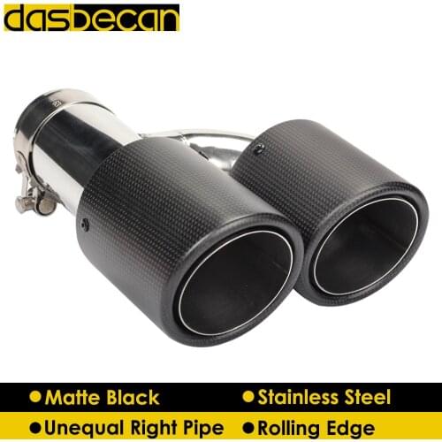 Dasbecan Car Dual H Model Muffler Unequal Right Exhaust Tips Matte Carbon Fiber Exhaust Pipe Rolling Stainless End Tip Universal