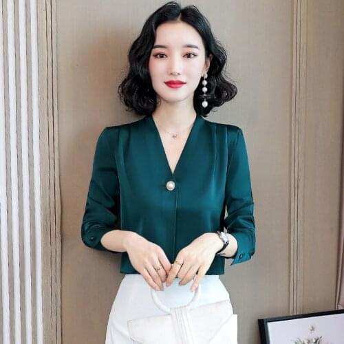 Korean Fashion Silk Women Blouses Satin Long Sleeve Shirt and Blouse Office Lady Blusas Largas Plus Size Autumn Womens Tops