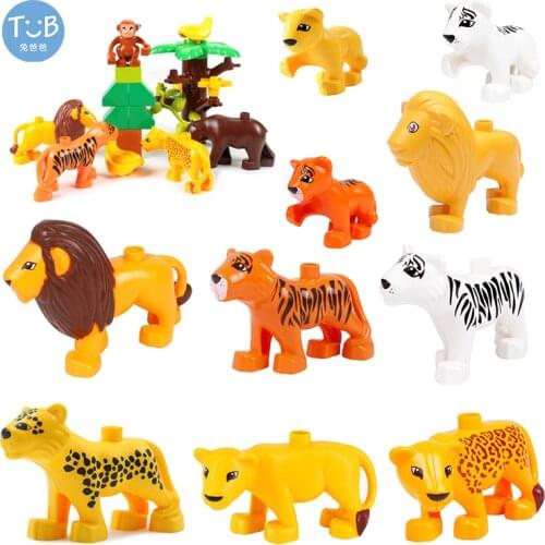 Animals Farm Series Big Building Blocks Tiger Lion Leopard Accessories Compatibel With Duplo Zoo Series Toys for Childrens Gift