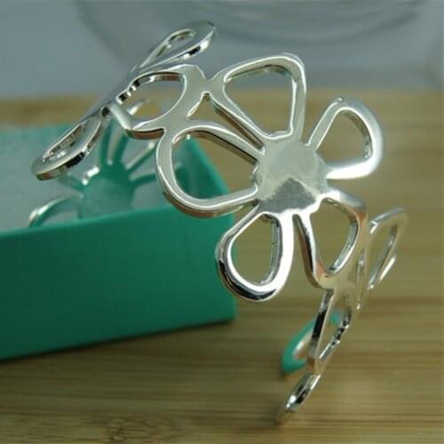 New Fashion 925 Silver Bangle Five Leaf Flower Silver Woman Charm Jewelry Bracelet Gift Birthday Present