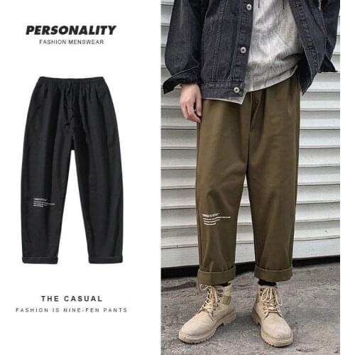 2021 Autumn Cargo Pants Mens Japan Style Casual Trousers Male Straight Ankle Length Wide-Leg Pants Preppy Style Fashion Clothing