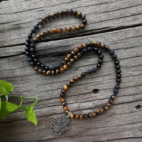 8mm Natural Stone Beads,Black Onyx, Tigers Eye,Protection,JapaMala Sets,Spiritual Jewelry,Meditation,Inspirational,108 Mala Bead
