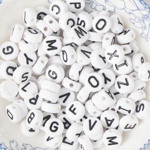 100 Letter Beads Mix - 9x4 mm Little Round White Alphabet Acrylic or Resin Beads ABC Letter Beads 10346050