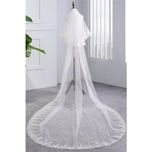 2020 new arrival white ivory sexy bridal veil Two layers 300cm Lace Cathedral Wedding Veil With Comb Velos de novia