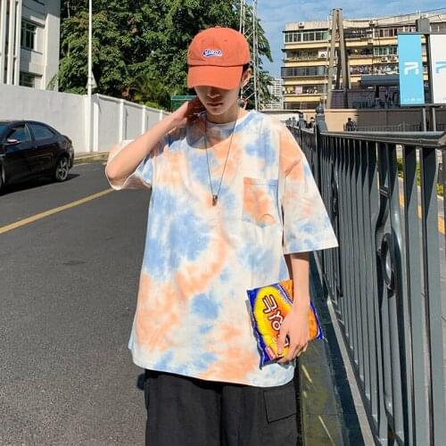 Teen New Summer Hip Hop Tie Dye T-Shirt Fashion Funny Street Daily Casual Harajuku 2021 Clothes Male Retro Wild Couple Streetwea