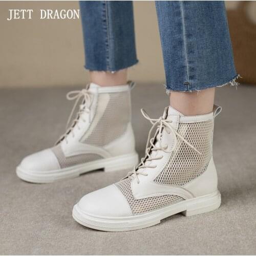 JETT DRAGON Womens Sandals New British Style Summer Mesh Sandals Women Hollow Hole Thick Heels Shoes Low-heel Womens Sandals
