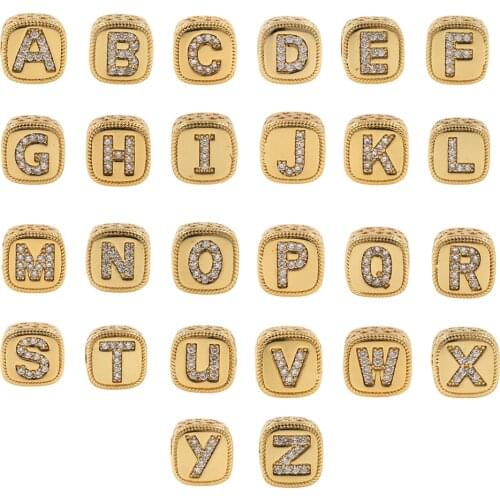 Square Letter Spacer Bead Brass Zircon Bracelet Charm Fashion DIY Gold Large Hole Beaded Accessories