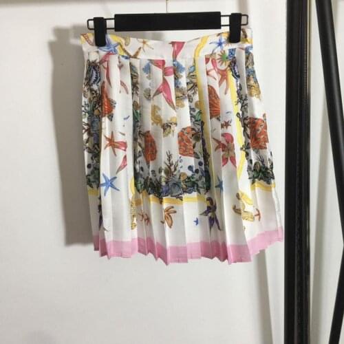 Boho Fashion Sweet Starfish Shell Print High Waist Pleated A-Line Mini Skirt 2021 Summer New Women Summer Beach Party Clothes
