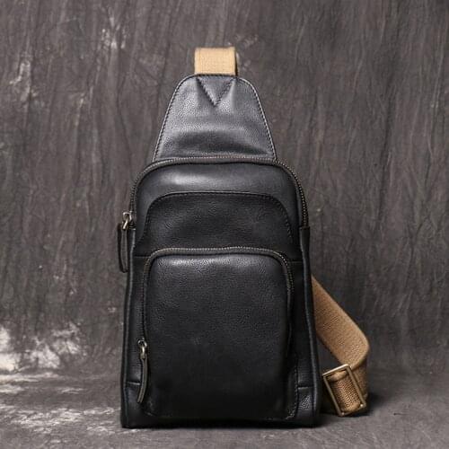 Men Cowhide Leather Crossbody Bag Mens Chest Bags Sling Bag Design Travel Bag boys Shoulder Bag Daypack Male Messenger Bags