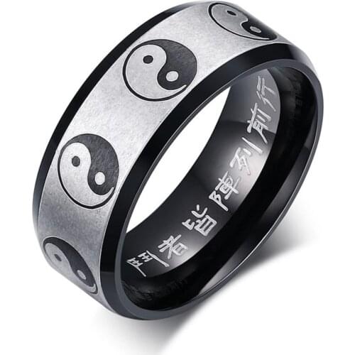 BONISKISS Religious Stainless Steel Rings For Men Eight Diagrams Vintage Black Ring Fashion Jewelry Men Gifts Accessories