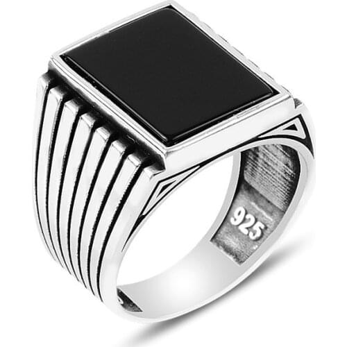 Silver Handmade Onyx Stone Mens Ring, Ottoman Style Made of 925 Sterling Silver