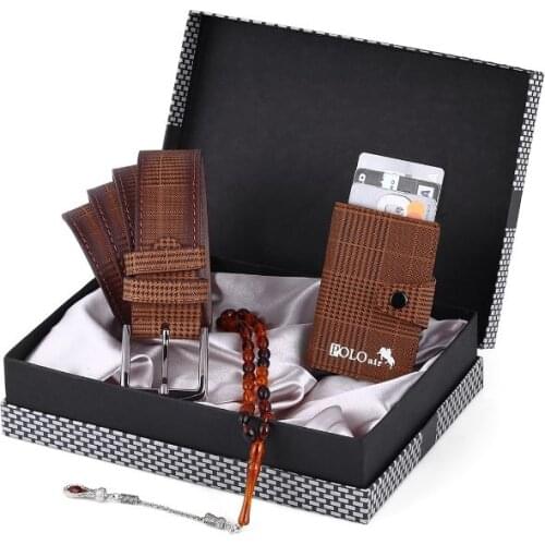 Male Tan Boxed Plaid Automatic Badge Holder Set
