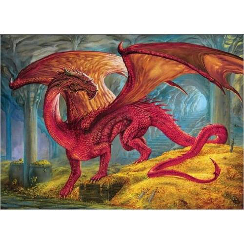 Counted Cross Stitch Kits Needlework Embroidery - 14 ct Aida DMC Color DIY Arts Handmade Home Decor - Red Dragons Treasure