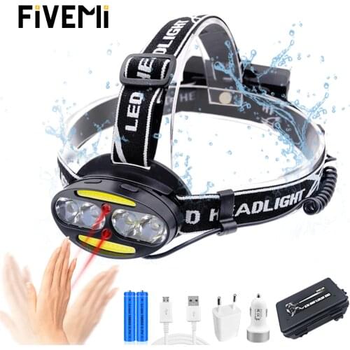Headlamp Super bright Super Lumen headlight 4* T6 +2*COB+2*Red LED Head Lamp Flashlight Torch Lanterna with batteries charger