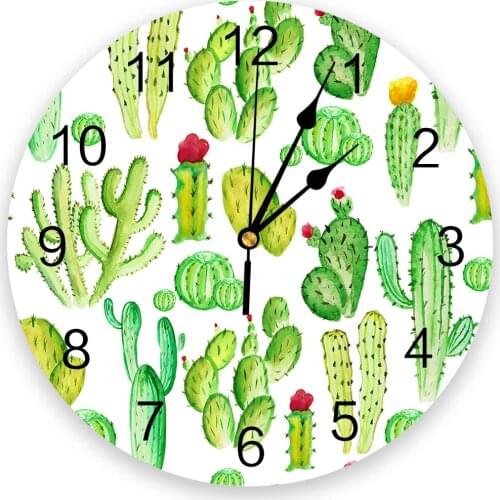 Succulent Cactus Print Wall Clock Wall Art Silent Non ticking Round Wall Watch for Home Decortaion Best Gift
