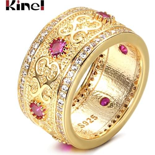 Kinel New Arrivals Fashion Dubai Gold Boho Ring Double Row Micro-wax Inlay Natural Zircon Rings Women Wedding Party Fine Jewelry