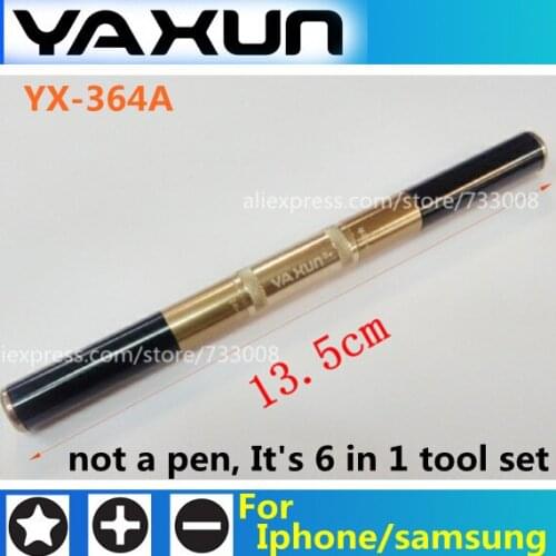 Wholesale YAUN-364A 6 in 1 mobile phone repair opning tool set for iphone,samsung, 4 screwdriver bits with crowbar,metal pry bar