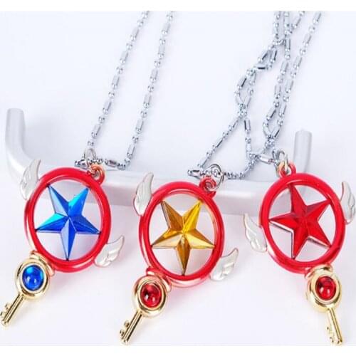 Anime Card Captor CLEAR CARD KINOMOTO SAKURA Cosplay Pink Glod Necklace Pendant props B006