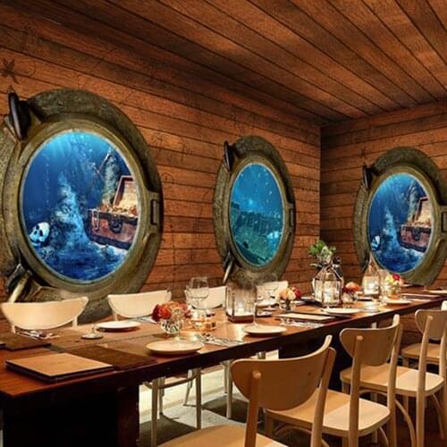 Custom 3D Stereo Pirate Wood Mural Wallpaper Retro Adventure Theme Bar Restaurant Coffee Shop Non-woven Wallpaper Home Decor