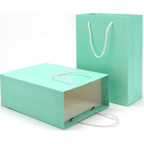 10pcs Rectangle Kraft Paper Pouches Gift Bags Shopping Bags with Handles, Aquamarine Color