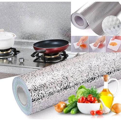 Kitchen Self Adhesive Waterproof Oil-proof Stickers Wall Table Aluminum Foil Kitchen Cabinet Wall Sticker Wall Table Decor