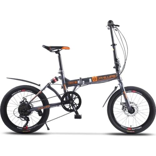 Bike Folding Bicycle 20 Inch Speed Double Disc Brake Shock Absorption Aluminum Alloy Rim Student Adult Men and Women