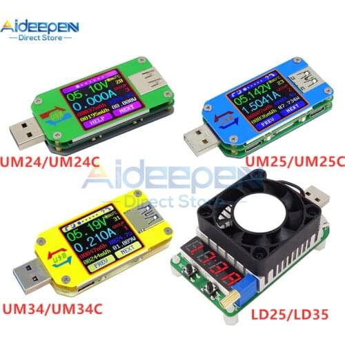 UM24/UM24C UM25/UM25C UM34/UM34C Type-C USB Voltmeter Ammeter Resistance Meter Charging Voltage Current Tester LCD Color Display