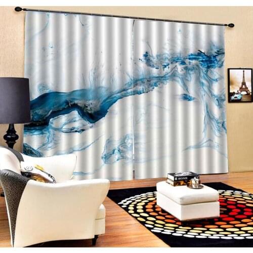 High quality custom 3d curtain fabric Abstract blue painting Luxury Blackout 3D Window Curtains For Living Room Bedroom