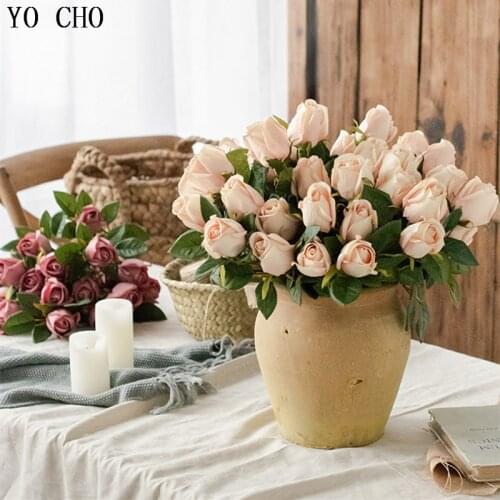 YO CHO 1 Bouquet 9 Head Small Roses Artificial Flowers Silk Rose Decorative Flowers Home Decoration for Wedding Fake Rose Flower