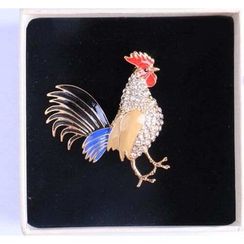 Lovely Crystal Cock Rooster Brooch Christmas Birthday Jewelry Collar Pin