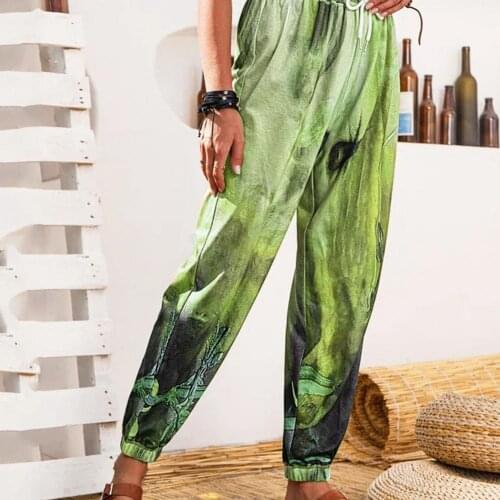 2021 spring womens pants retro graffiti harem pants multi-color elastic waist womens trousers lace-up casual womens trousers