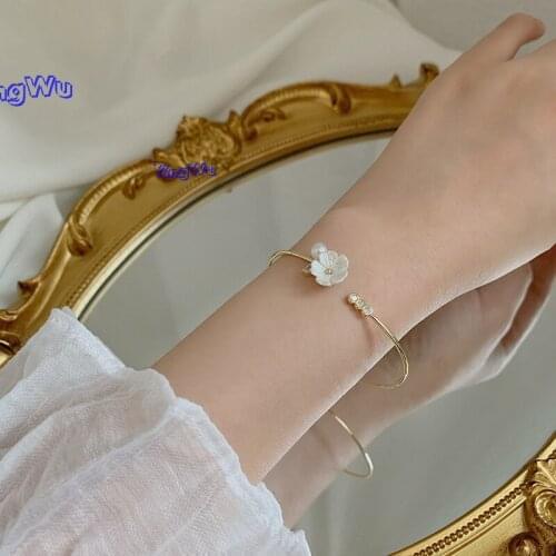 Elegant Handmade Shell Flower Bracelet For Women Girls Fashion Metal Circle Bracelets Bangles Jewelry Gifts