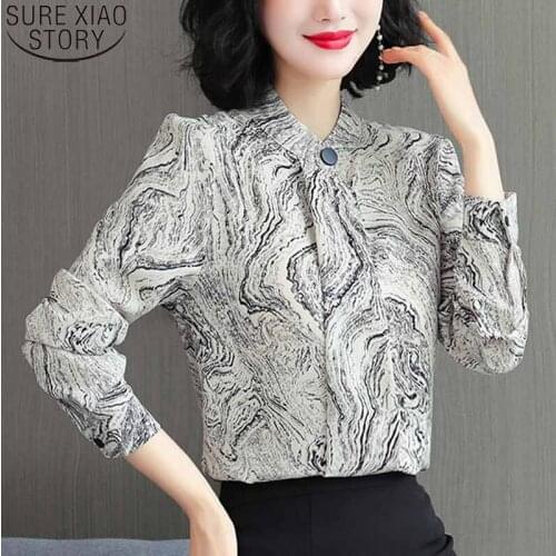 Women Pullover Autumn 2021 Long Sleeve Blouses Elegant Ladies Tops Fashion Print Shirts Office Lady Loose Blusas Mujer 10464