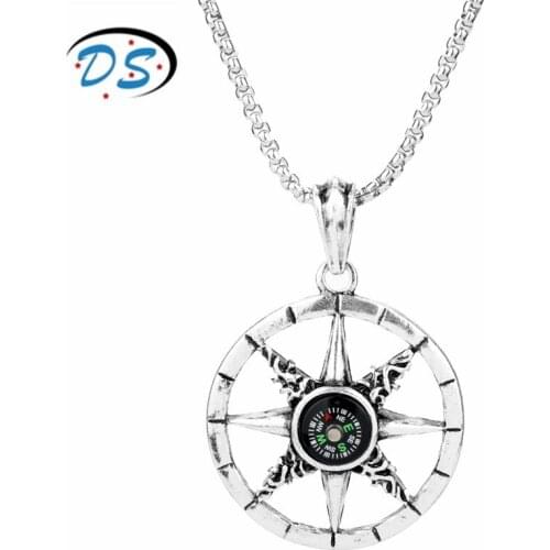 Vintage Compass Glass Dome Necklace Men Women Outdoor Sport Jewellery Necklace Pendant Chain Charms Choker Accessory