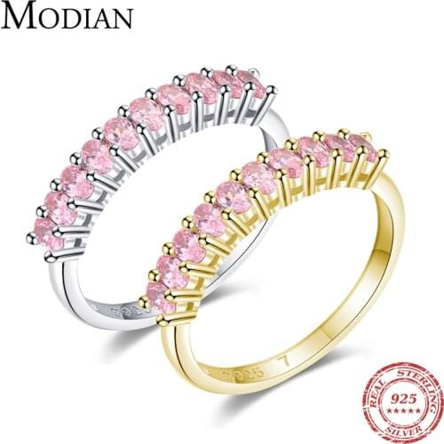 Modian Romantic Pink Cubic Zirconia Ring Real 925 Sterling Silver Luxury Dazzling Finger Rings For Women Wedding Jewelry Anel