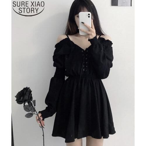 2021 V-Neck Black Summer Off Shoulder Long Sleeve Sling Dress Women Short Dress Party Plus Size Ladies Dresses Robe Sexy 13434