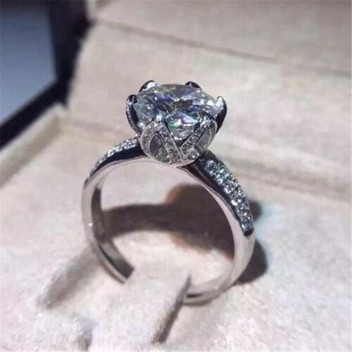 Lotus shape 3ct Lab Diamond Ring 925 sterling silver Bijou Engagement Wedding band Rings for Women Bridal Fine Party Jewelry