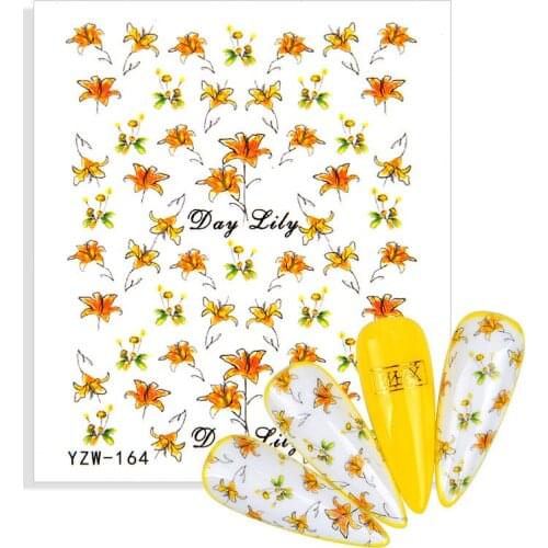 1 Pcs 3D Tulip Flowers Water Transfer Nail Art Sticker Simulation Dried Flowers Green Leaf Slider Nails Decoration Decals