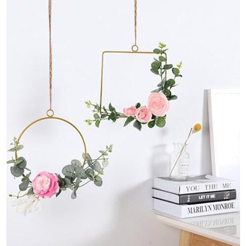 1pc Flower Wreath Metal Ring Triangle Square Party DIY Decor Hoop Hanging Ornament Flower Stand (Without Flower)