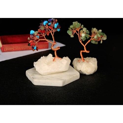 1PC natural gravel tree white quartz stone base copper wire winding household mineral Nordic shelf home decoration DIY gift