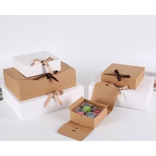 10pcs/lot Kraf paper boxes with ribbon White Black red Candy Bag Wedding Gift Box Package Birthday Party Decoration Bags