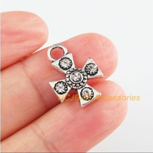 15 New Cross Clear Charms Crystal Tibetan Silver Tone Pendants 13x18mm