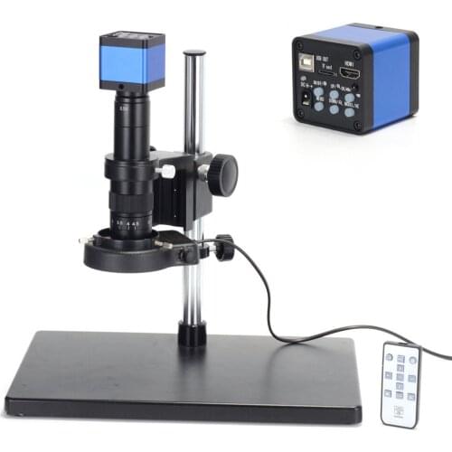 16MP USB HDMI-Compatible Digital Industry Microscope Camera 180X Objective Lens LED Light with Stand for Mobile Repair Soldering