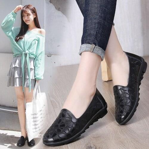 2021 Popular Spring Womens Genuine Leather Shoes Casual Pumps Womens Flat Loafers Low-Cut Sneakers