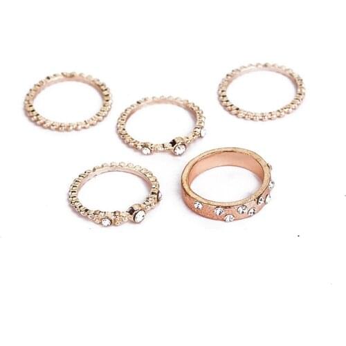5PCS Trendy Alloy Five Rings For Women With Crystal Fashion Jewelry