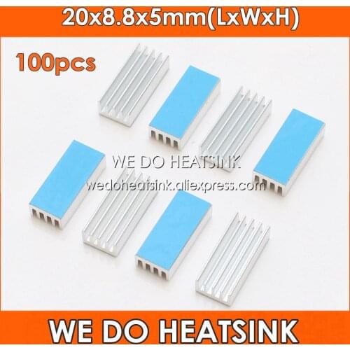 WE DO HEATSINK 100pcs 20x8.8x5mm Aluminum Heatsink Ram Radiator Cooloer With Thermally Conductive Adhesive Transfer Tape Applied